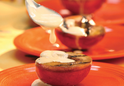 Grilled peaches with vanilla cardamom sabayon