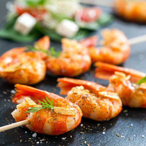 Skewers with grilled shrimp