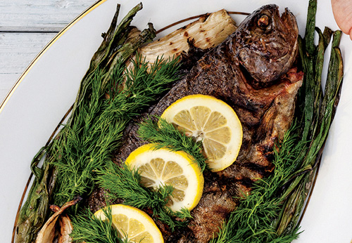 Grilled trout with lemon caper aioli
