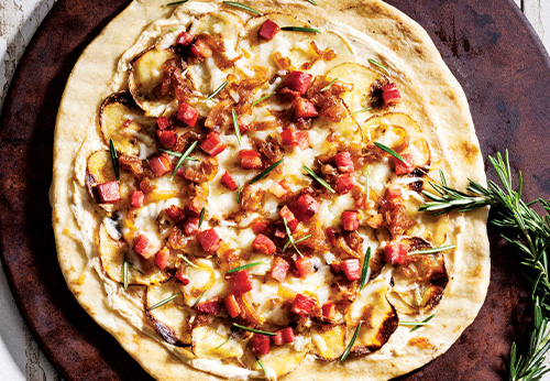 Grilled potato and rosemary grilled pizza