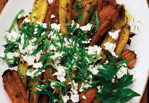 Spice roasted carrots with herbs and feta