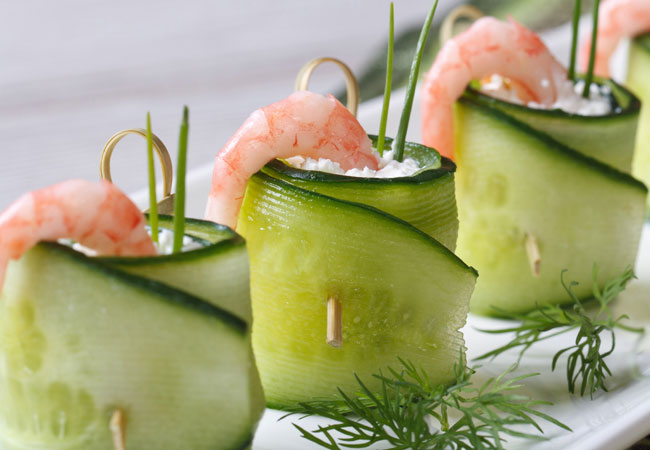Shrimp and cucmber rolled appetizers