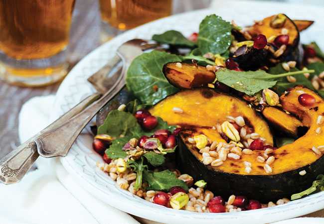 Beet salad with pieces of acorn squash 