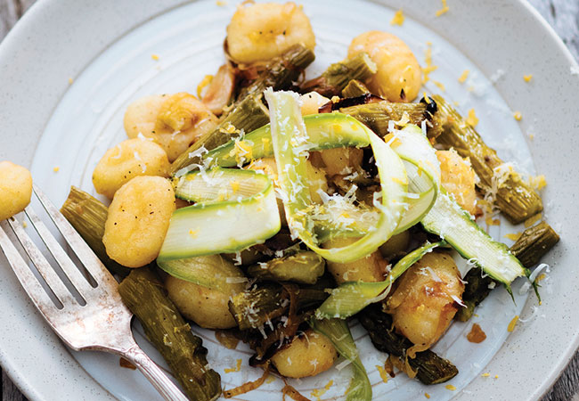 Gnocchi topped with asparagus, parmesan and lemon 