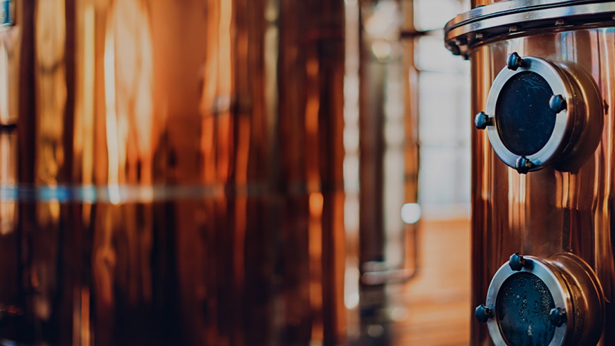 Copper barrels in a brewery.