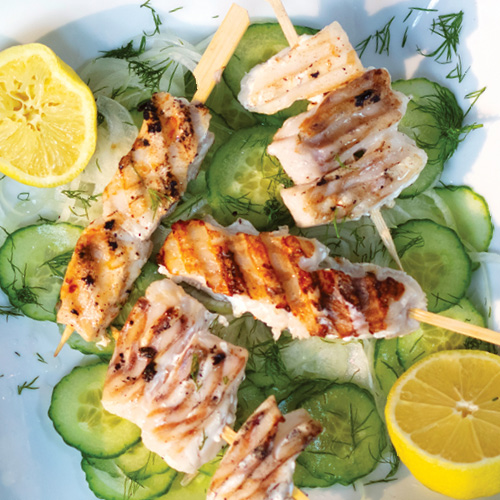 Grilled Halibut and Cucumber