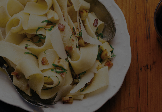 Noodles with toasted parsnip.