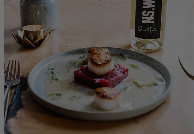 Seared Sea Scallops with Beet Pureé and Orange Butter 