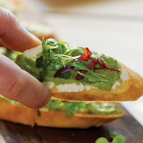 Spring Pea, Mint, and Chevre Toast Points